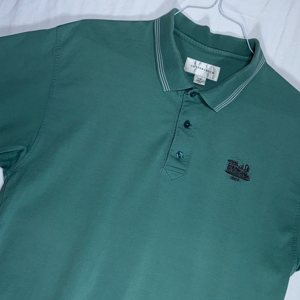 Cutter Buck Men's‎ Green Polo Shirt Large Train 1866 Embroidered Pima Cotton